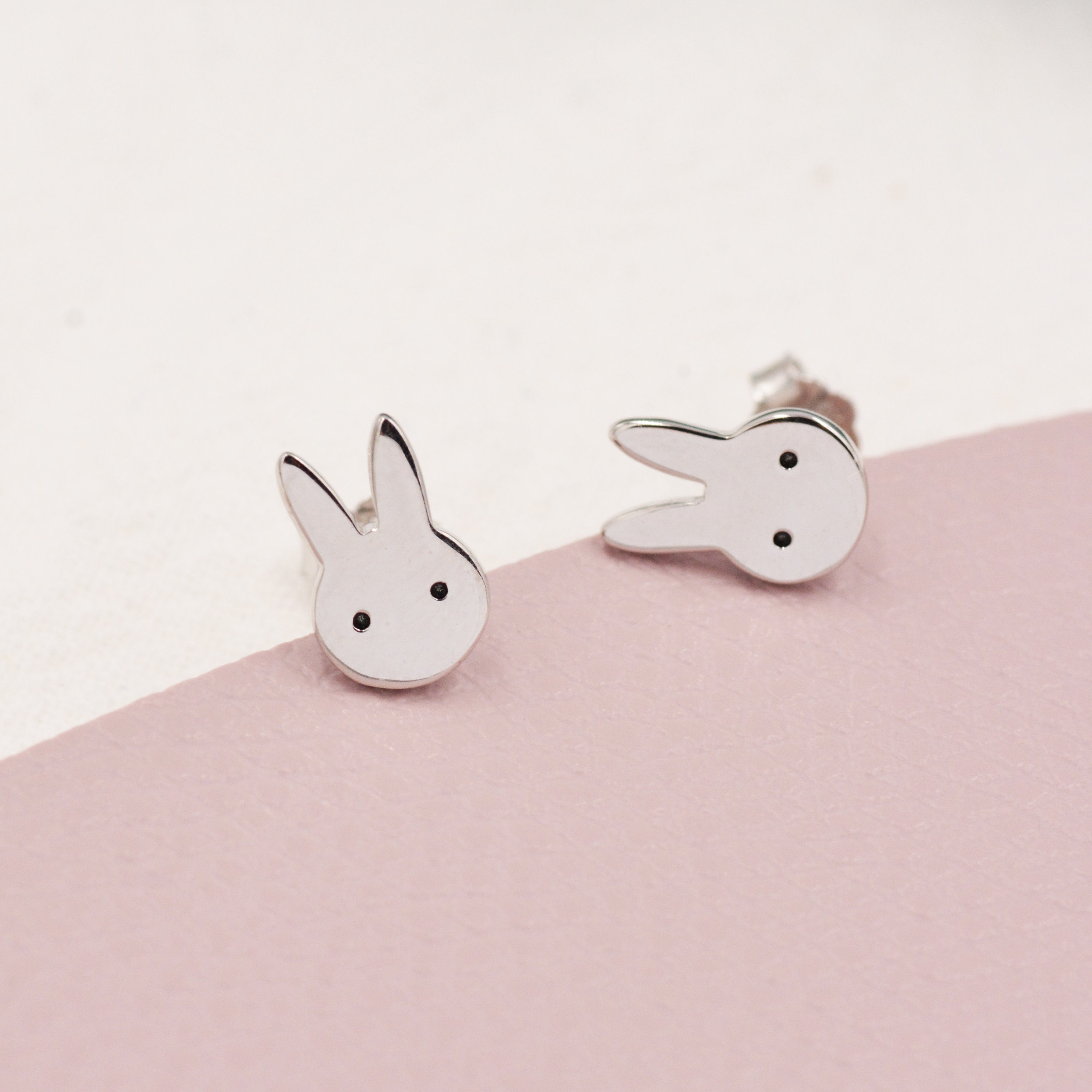 Cute Bunny Earrings in Sterling Silver, Rabbit Stud Earrings, Rabbit Head Earrings, Animal Earrings