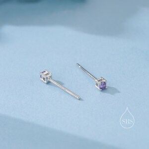 Extra Tiny 2mm Amethyst Purple CZ Stud Earrings in Sterling Silver, Silver or Gold, Barely Visible Stud Earrings, 2mm Purple Earrings image 4