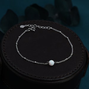 White Opal Bead Bracelet in Sterling Silver, Blue Opal Bracelet , Single Opal Bracelet, Genuine Opal Crystal, Lab Opal Bracelet image 6