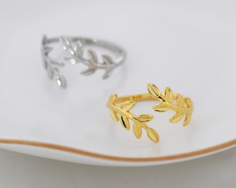 Sterling Silver Olive Leaf Ring, Adjustable Sized Ring, Friendship Ring,  Olive Branch Nature Inspired Jewellery US 5 - 8