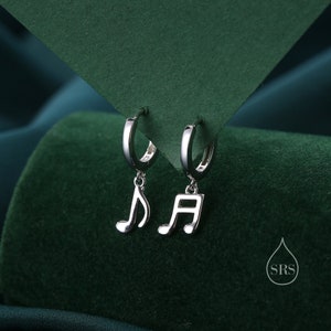 Mismatched Pair of Music Symbol Huggie Hoop Earrings in Sterling Silver, Silver, Gold or Rose Gold, Tiny Music Note Hoops image 1