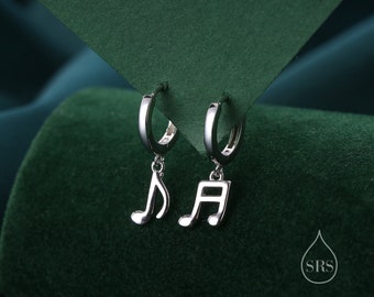 Mismatched Pair of Music Symbol Huggie Hoop Earrings in Sterling Silver, Silver, Gold or Rose Gold, Tiny Music Note Hoops