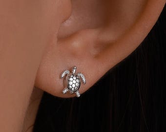 Sterling Silver Turtle Stud Earrings, Sea Turtle Earrings, Cute and Quirky