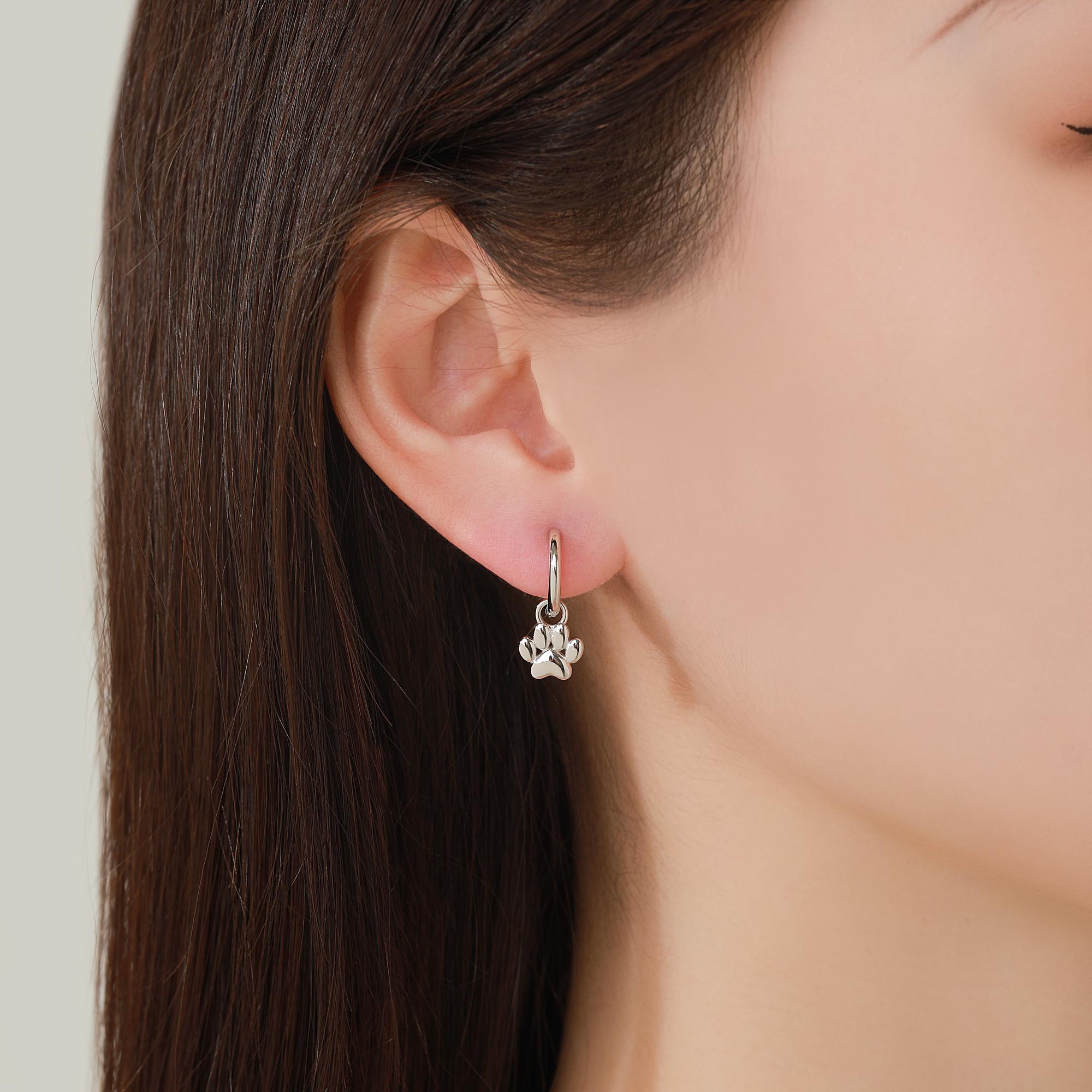Orecchini pendenti con impronta di zampa di cucciolo in argento sterling 925, diametro 12 mm, in scatola - Italia