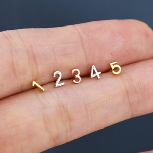 ONE Tiny Number Stud Earring in Sterling Silver, Silver, Rose Gold, Gold, Personalised, Stacking Earrings, Extra Tiny