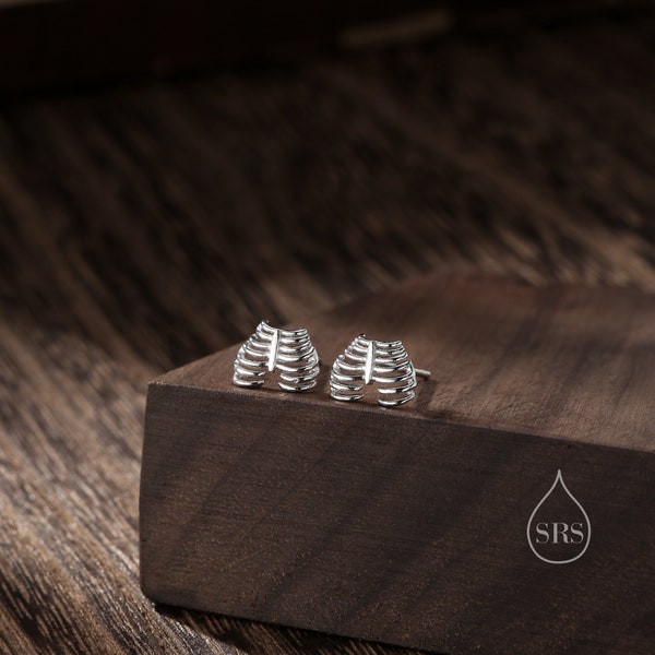 Rib Cage Stud Earrings in Sterling Silver, Silver Gold or Rose Gold, Skeleton Stud Earrings, Gothic Inspired, Jewellery Gift
