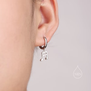 Mismatched Pair of Music Symbol Huggie Hoop Earrings in Sterling Silver, Silver, Gold or Rose Gold, Tiny Music Note Hoops image 3