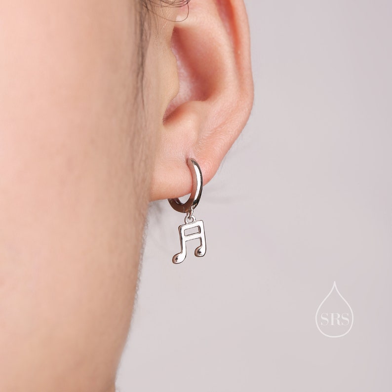 Mismatched Pair of Music Symbol Huggie Hoop Earrings in Sterling Silver, Silver, Gold or Rose Gold, Tiny Music Note Hoops image 3