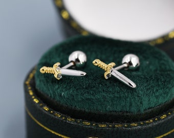 Winzige kleine Dolch Schwert Ohrringe in Sterling Silber - Stacking Ohrringe, Ear Stacks, Screwback Ohrringe