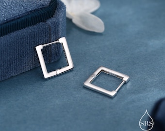 Square Hoop Earrings in Sterling Silver, Silver or Gold, Skinny Geometric Hoop Earrings,  12mm Minimalist Hoops