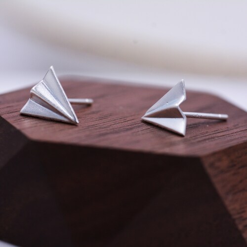 Sterling Silver Paper Plane Airplane Stud Earrings Minimalist Etsy UK