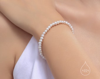 Sterling Silver Freshwater Pearl Bracelet, Irregular Shape, Silver or Gold, Genuine 4mm Fresh Water Pearls, Natural Pearl Bracelet