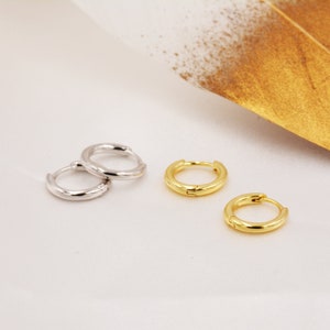 Minimalist Huggie Hoops in Sterling Silver, 7mm, 8mm and 9mm Skinny Hoops, Silver or Gold, Simple Hoop Earrings image 1