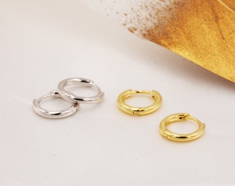 Huggie Hoops minimalisti in argento sterling, cerchi magri da 7 mm, 8 mm e 9 mm, argento o oro, orecchini a cerchio semplici