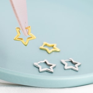 Star Huggie Hoop in Sterling Silver, Silver or Gold, Fun Star Hoop Earrings, Star Earrings image 4