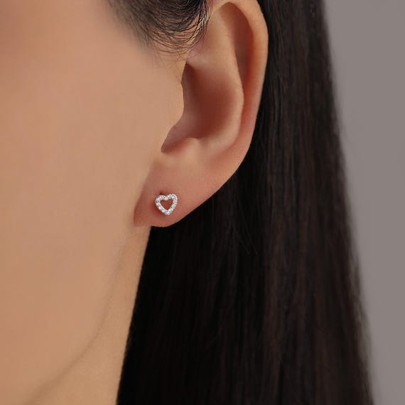 Hinvan Confezione da 4 Paia Orecchini Argento 925 Set per Donna Bambina Piccoli Ipoallergenico Orecchini Cuore Argento con Brillantini Punto Luce Diamanti