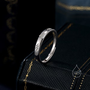 Starburst Ring in Sterling Silver, Adjustable Ring, Silver or Gold, CZ Star Ring, North Star Ring Band