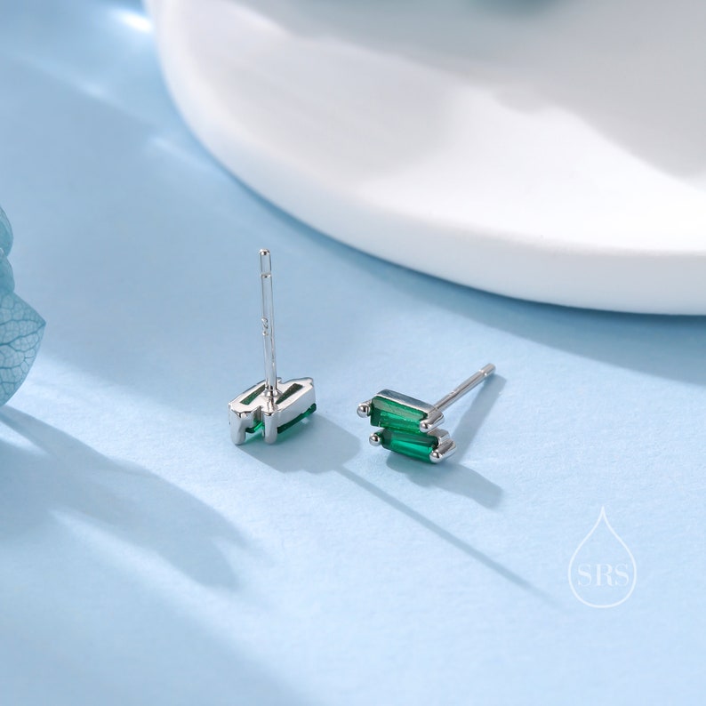 Double Trapezoid Emerald Green CZ Screw back Earrings in Sterling Silver, Silver or Gold, Art Deco CZ Cluster Screwback Earrings or Stud, image 7
