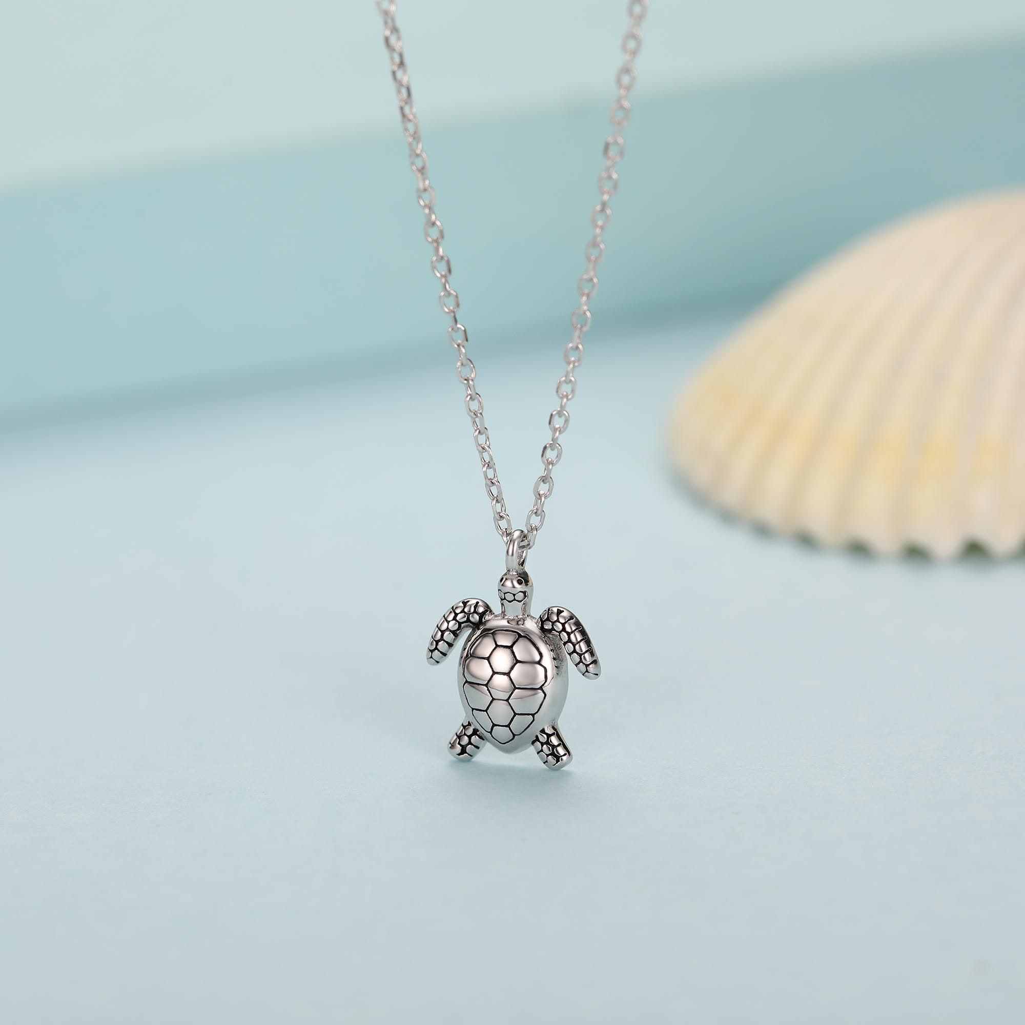 Collana Tartaruga Marina In Argento 925 Con Diamante Coltivato E Moissanite – Gioiello Oceano, Catena 45+5 Cm
