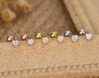 Sterling Silver 4mm Heart Moissanite 18G Screw Back Earrings