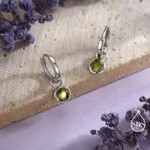 Genuine Peridot Hoop Earrings in Sterling Silver, Detachable Green Peridot Coin Dangle Hoop Earrings, Interchangeable, August Birthstone image 5
