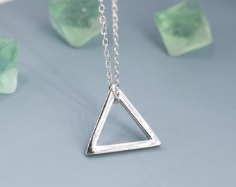 Sterling Silver Minimalist Open Triangle Geometric Pendant Necklace  - Simple and Elegant. Minimalist Triangle Necklace