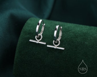 Orecchini a cerchio pendenti con barra orizzontale in argento sterling, Orecchini a cerchio con fascino staccabile, Argento o Oro, Intercambiabili e staccabili