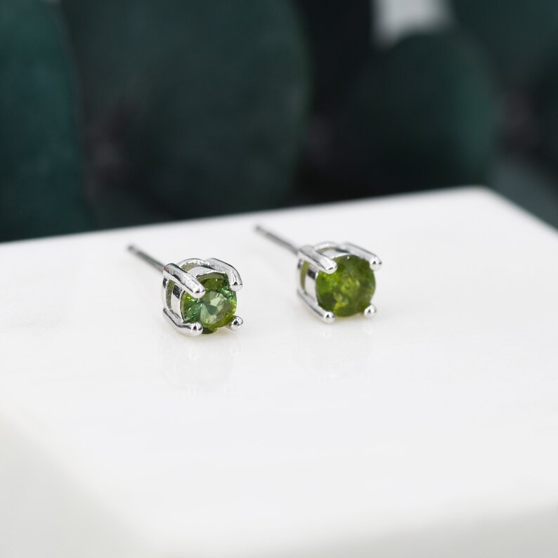 Natural Raw Tourmaline Stone Stud Earrings in Sterling Silver Genuine Tourmaline Crystal Stud Earrings Green Tourmaline image 6