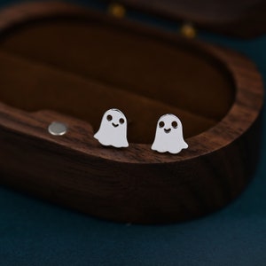 Cute Little Ghost Stud Earrings in Sterling Silver, Tiny Ghost Earrings image 2