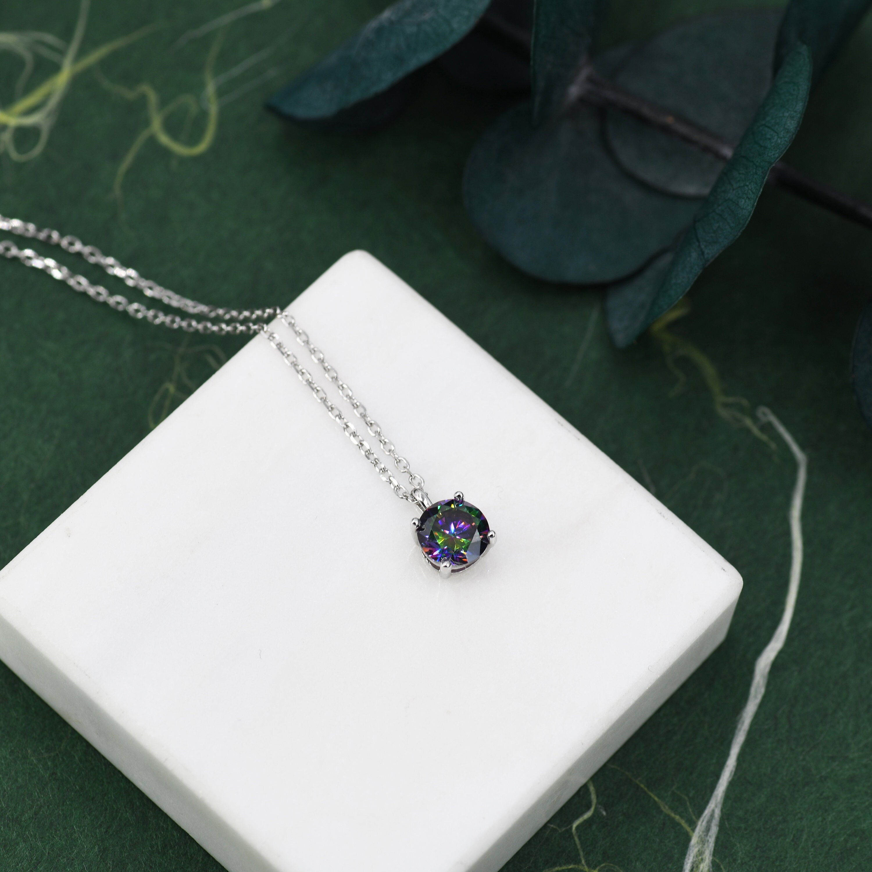 【BLACKPURPLE】23FW★ silver925 Mystic Halo Necklace Mystic Black CZ Pendant Necklace in Sterling Silver, 0.5