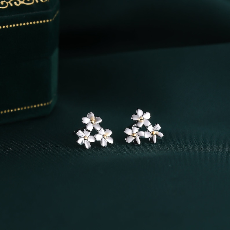 Cherry Blossom Flower Stud Earrings in Sterling Silver, Cherry Blossom Flower Earrings, Daisy Earrings, Flower Bouquets Earrings image 1