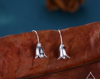 Sterling Silver Delicate Bluebell Flower Drop Earrings, Dainty Dangle Bluebell Flower Earrings, Snowdrop Earrings, Spring Flowers
