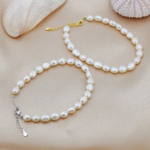 Sterling Silver Baroque Pearl Bracelet, Silver or Gold, Genuine Fresh Water Pearls, Natural Pearl Bracelet zdjęcie 6