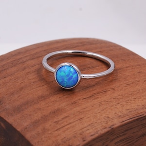Opalring i sterlingsilver, storlek 6 7 8, smal stapelring, midi-ring, minimalistisk geometrisk ring