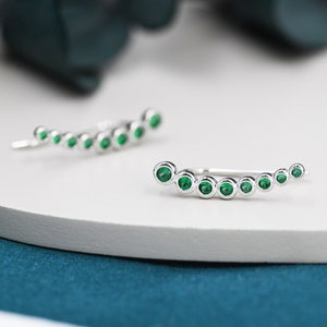 Emerald Green Pebble CZ Crawler Earrings in Sterling Silver, Silver or Gold, Dotted Ear Crawlers, Dots Crawler, Bobble Crawlers