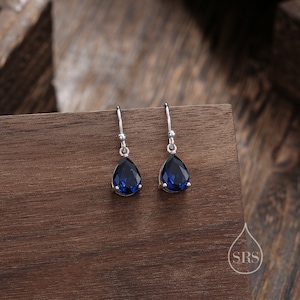 Sapphire Blue Pear Cut CZ Drop Oorbellen in Sterling Zilver, Zilver of Goud, Blauwe Druppel Dangle Oorbellen afbeelding 8