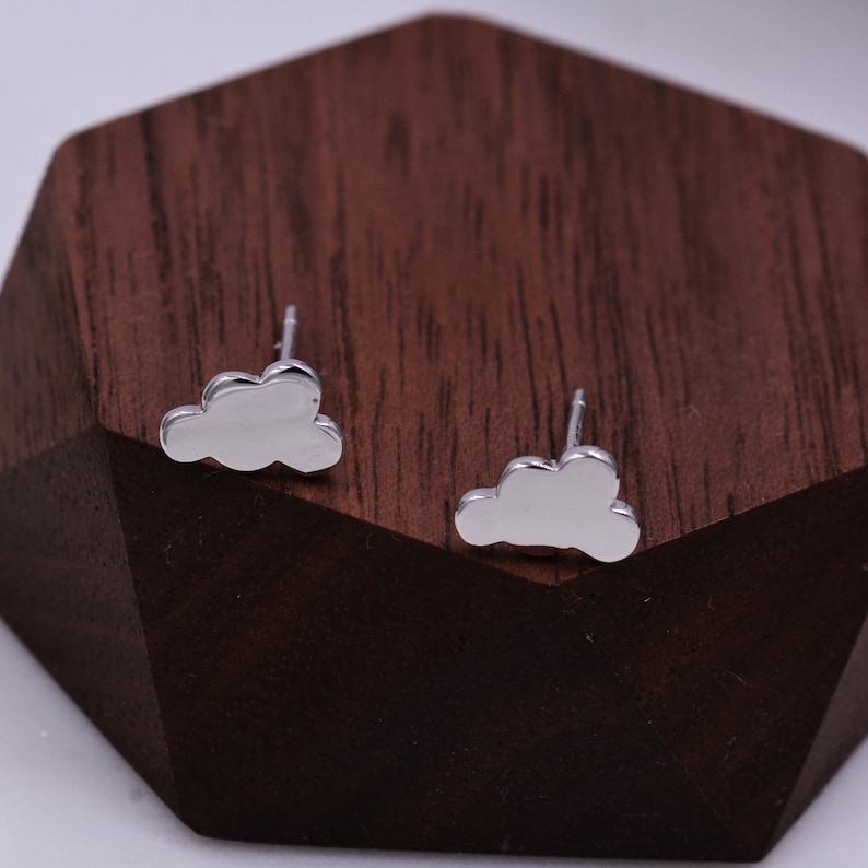 Sterling Silver Little Cloud Stud Earrings, Cute and Quirky Jewellery, Silver Lining Earrings L24 image 5