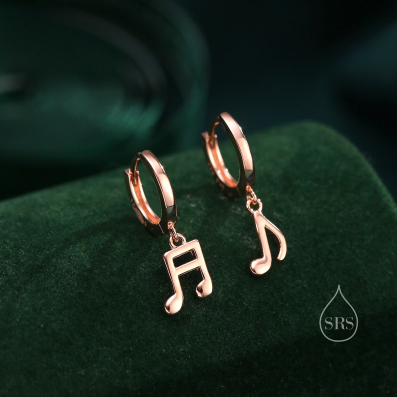 Mismatched Pair of Music Symbol Huggie Hoop Earrings in Sterling Silver, Silver, Gold or Rose Gold, Tiny Music Note Hoops image 2