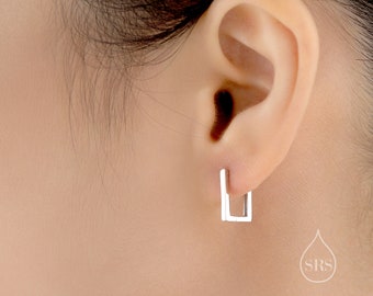 Rectangle Hoop Earrings in Sterling Silver, Silver or Gold, Skinny Geometric Square Hoop Earrings,  12mm Minimalist Hoops