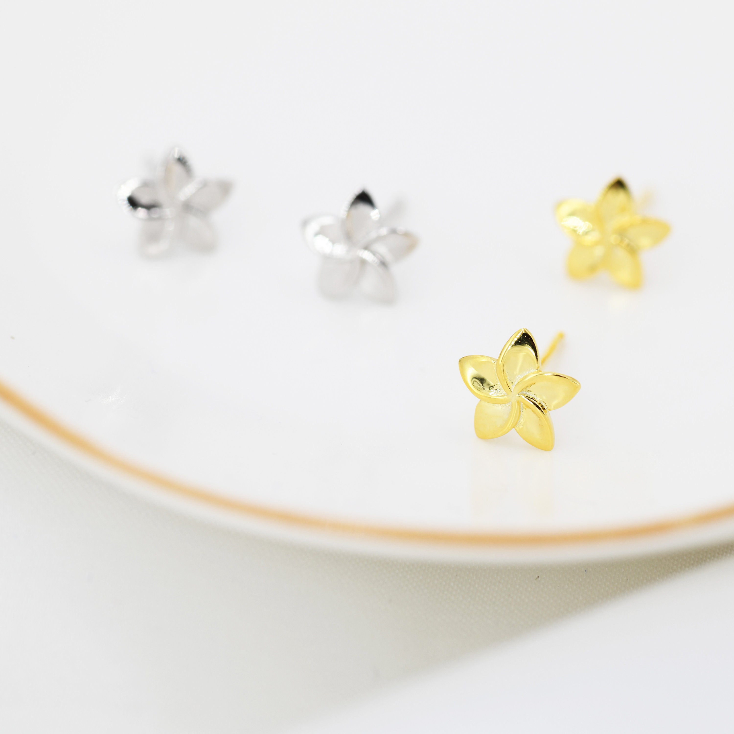 Tiny Plumeria Flower Stud Earrings in Sterling Silver Small Etsy