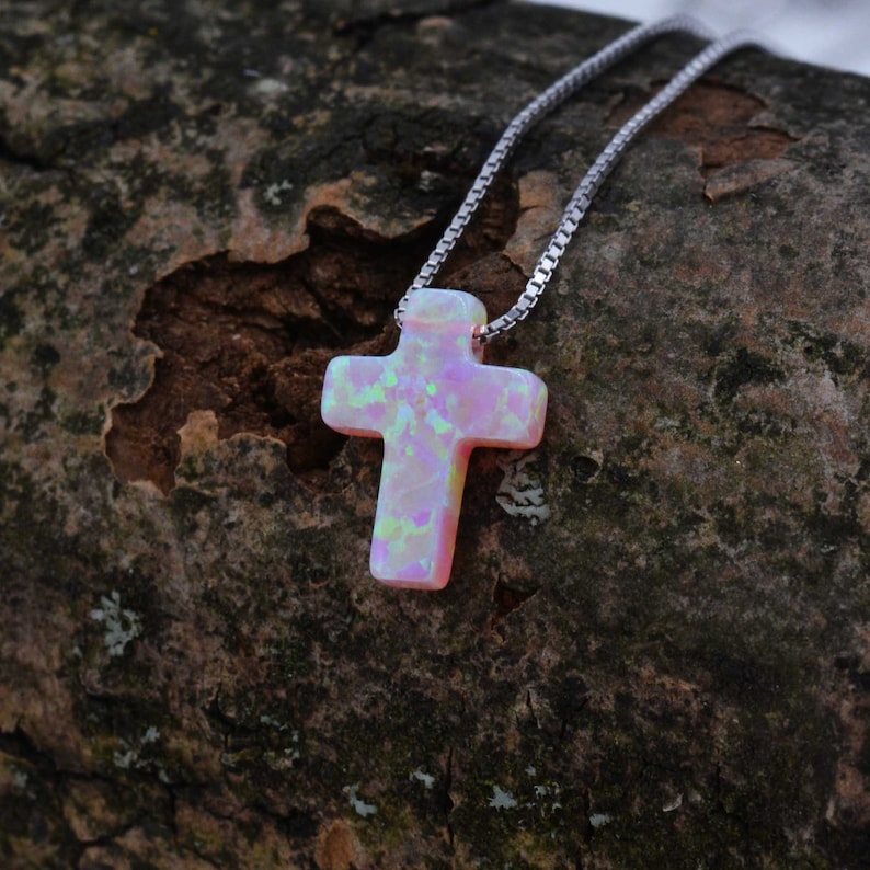 Pre-Order Pink Opal Cross Pendant Necklace in Sterling | Etsy