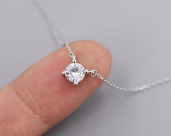 Extra Tiny CZ Necklace in Sterling Silver, Available in Two Stone Sizes, Silver or Gold, CZ Pendant Necklace