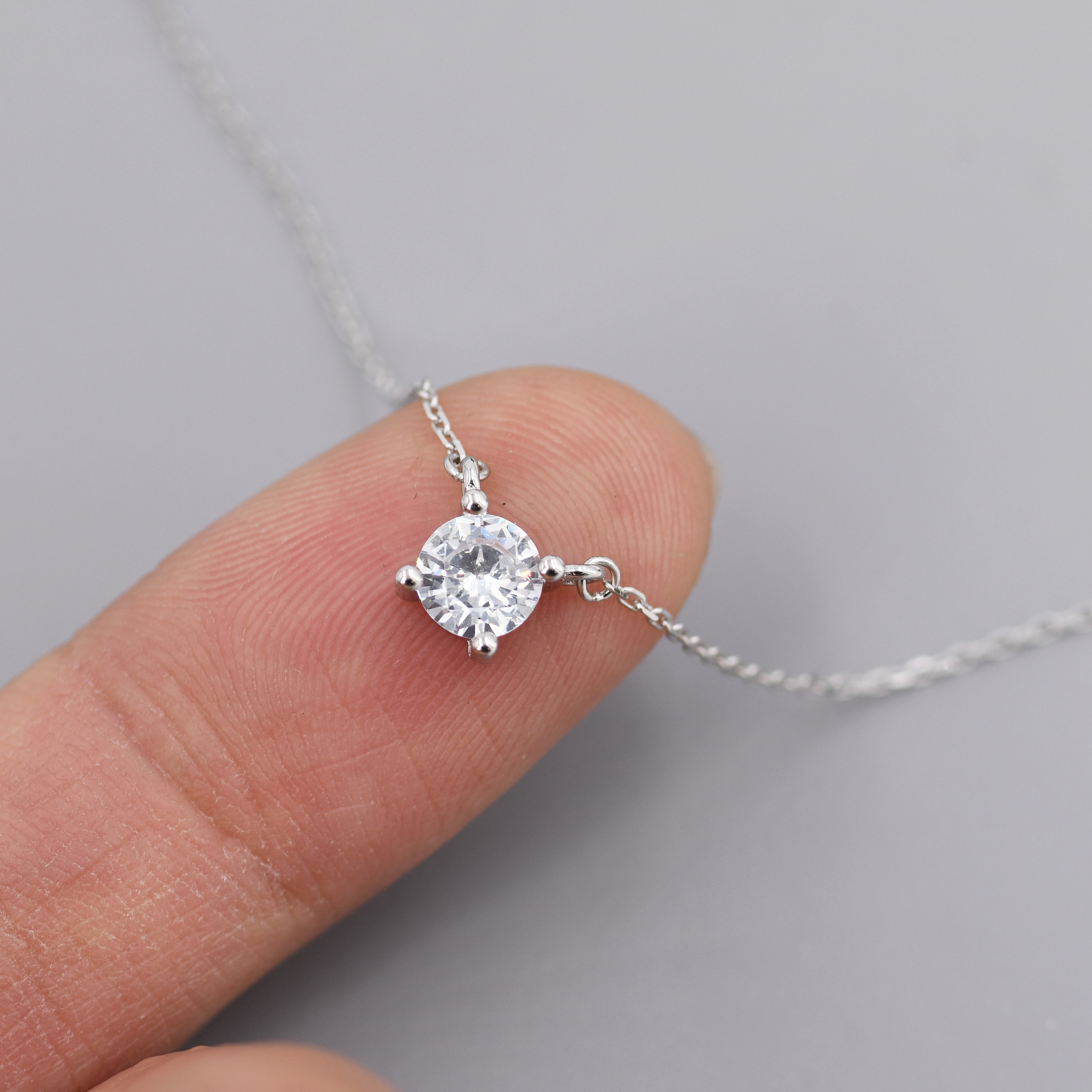 Extra Tiny CZ Necklace in Sterling Silver Available in Two Stone Sizes Silver or Gold CZ Pendant Necklace Etsy
