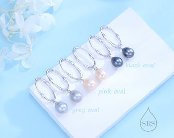 Sterling Silver Irregular Hoop Drop Stud Earrings with Pearls, Available in Three Pearl Choices, Genuine Freshwater Pearls