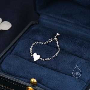 Sterling Silver Heart Soft Ring, Adjustable Size Heart Chain Ring, Silver or Gold Sparkling Silver Ring, Soft chain Ring in Sterling Silver