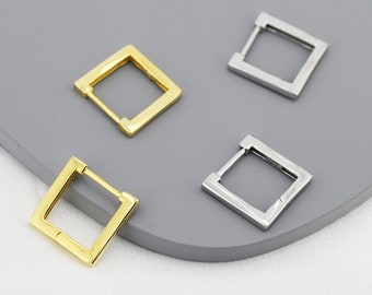 Square Hoop Earrings in Sterling Silver, Silver or Gold, Skinny Geometric Hoop Earrings,  12mm Minimalist Hoops