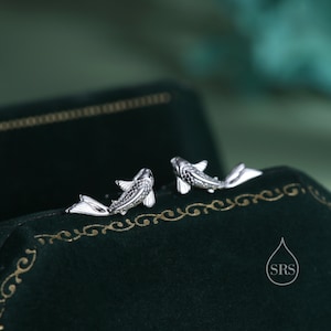 Koi Fish Stud Earrings in Sterling Silver, Silver or Gold or Rose Gold, Koi Fish Earrings image 1