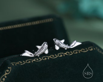 Koi Fish Stud Oorbellen in Sterling Zilver, Zilver of Goud of Rose Goud, Koi Fish Oorbellen