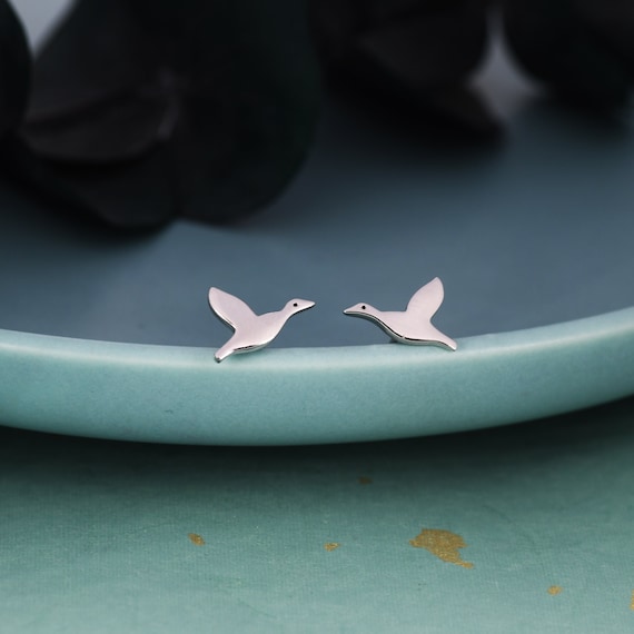 Orecchini a bottone in argento sterling con anatra selvatica smaltata, orecchini a forma di anatra, graziosi orecchini a forma di anatra - Italia