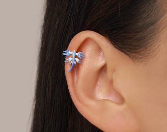 Sterlingzilveren blauwe glauceuze zeeslakoormanchet, geen piercing vereist